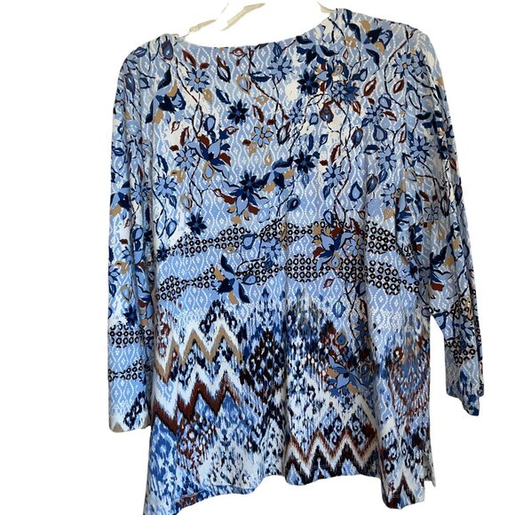 Alfred Dunner blue floral blouse with embellished collar. Size Large GUC - Picture 1 of 4